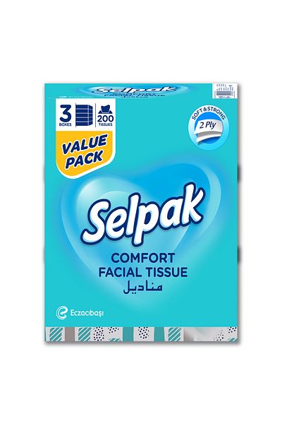 Selpak Comfort Boxed Facial Tissue 200 Sheets 2 Ply, Pack Of 3