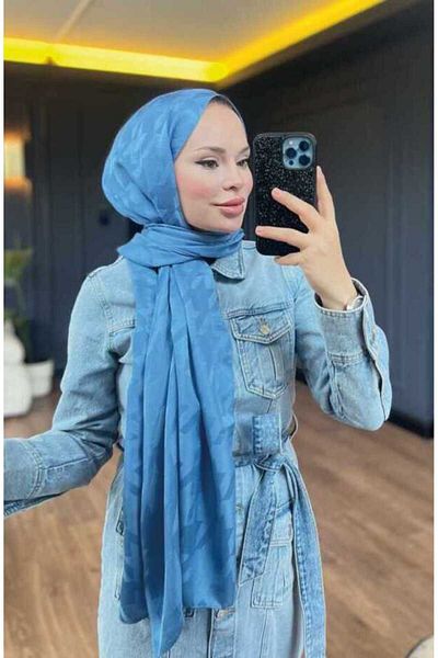 VALORSCARF Lake Blue μοτίβο μεταξένιο ζακάρ σάλι - Houndstooth