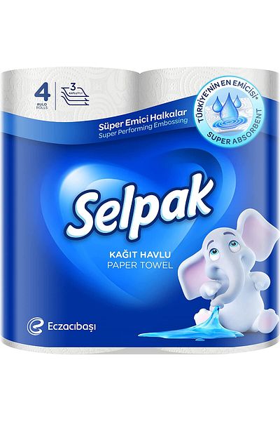 Selpak Super Absorbent Kitchen Paper Towel, 3Ply, 4 Rolls