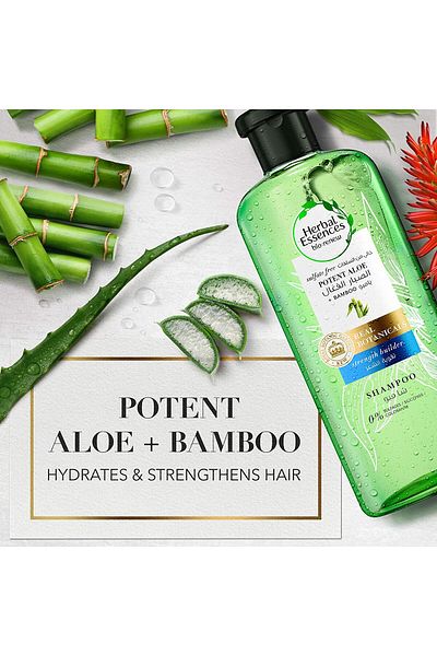 Herbal Essences شامبو طبيعي لتقوية الشعر من Herbal Essences خالي من الكبريتات يحتوي على الصبار القوي مع الخيزران للشعر الجاف