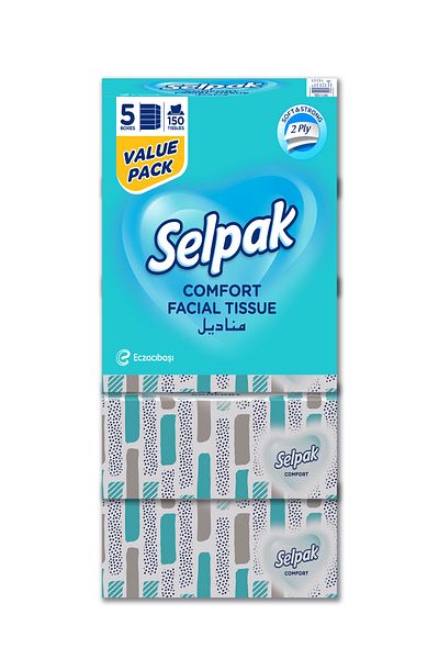 Selpak Comfort Boxed Facial Tissue 150 Sheets 2 Ply, Pack Of 5