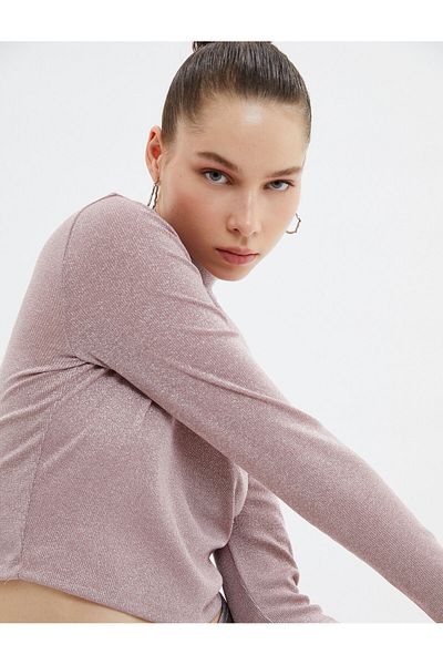 Koton Metallic Glitter Turtleneck Long Sleeve Camisole T-Shirt