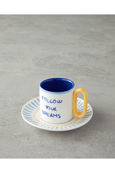 English Home Jolly Waves New Bone China Kahve Fincan Takımı Sarı - Mavi
