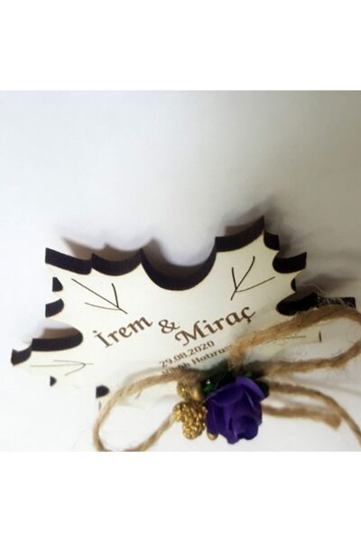 Anı Yaprak Ahşap Nikah Magneti 40 Adet