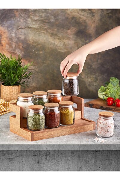 woodsy طقم توابل سكاي 8 قطع مع غطاء خشبي