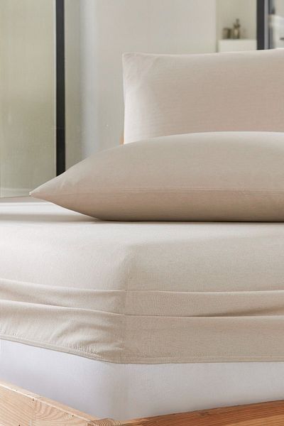 MİASELİS Beige Lantana Sheet Set - Single and Double Personals with Elastics and Pillowcases