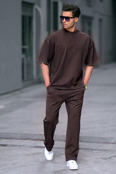 BayBayan طقم بدلة رياضية صيفية فضفاضة بأكمام قصيرة وياقة دائرية للرجال باللون...