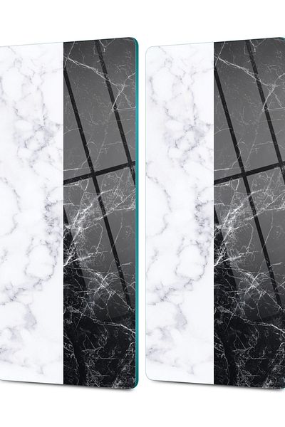 Decovetro Set of 2 Glass Coffee Tableware Presentation Table - Black and White Marble Pattern, 30 x 15 cm
