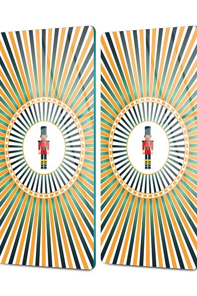Decovetro Set of 2 Glass Coffee Tableware Presentation Table - Yellow Nutcracker Pattern, 30 x 15 cm
