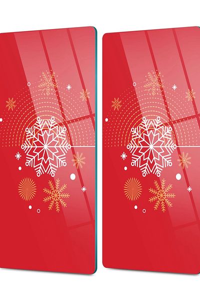 Decovetro Set of 2 Glass Coffee Tableware Presentation Table - Red Snowflake Pattern, 30 x 15 cm
