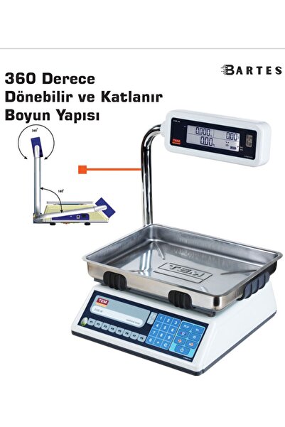 TEM Ege Lcd Katlanır Boyun 30 Kg X 5 / 10 Gr Fiyat Hesaplamalı Terazi