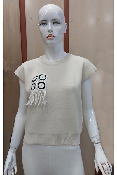 miss pera Kadın  Cep Nakış Detaylı Kolsuz Süveter