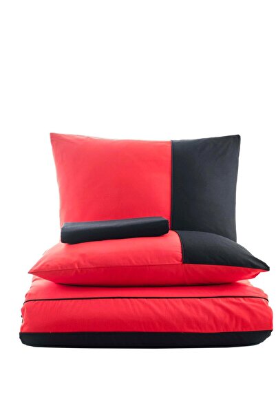 Altınbaşak Red Black Single Thor Ranforce Duvet Cover Set - Plain Design with Piping