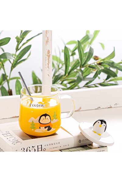 Livava Cute Penguin Glass Mug with 9X8 Surprise Gift