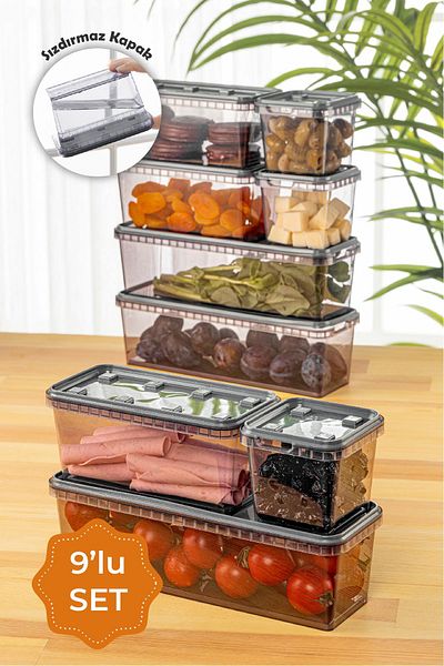 Vienev 9-Piece Anthracite Block Leak Proof Storage Set - 3X(1.4 0.9 0.4 Liter)