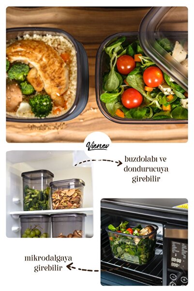 Vienev Set of 12 Rectangular Storage Containers with Screen Printing Labels - 4X(3.2 2 1.3 Liter)