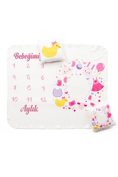 Hediyesepeti Newborn Baby Girl Birth Gift Monthly Concept Photo Blanket