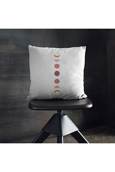 Hediyesepeti Phases of the Moon Minimal Design Bohemian Pillow - Printed Text Decorative Throw Pillow