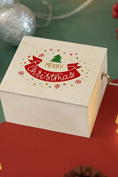 Hediyesepeti Yılbaşı Melodili Ahşap Müzik Kutusu Hediyelik Merry Christmas Melodi Kutusu