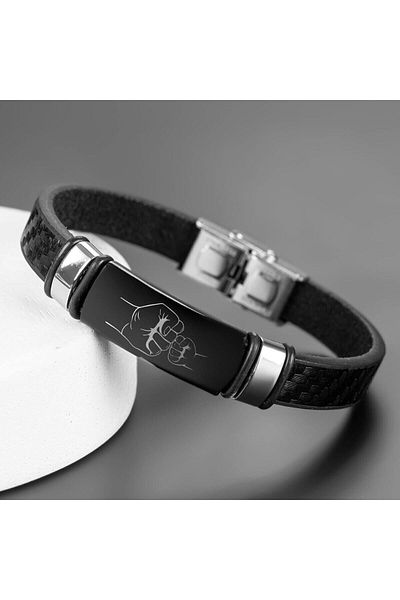 Hediyesepeti Fist Salute Designed Leather Bracelet for New Fathers