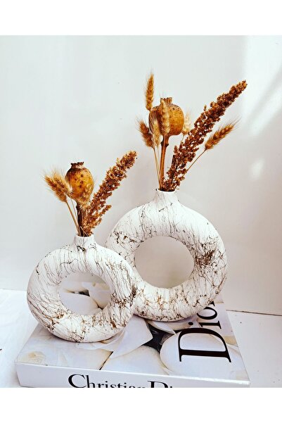 elatasarım Ela-home Dekoratif 2’li Halka Vazo Altın Efekli 20x19& 15x14