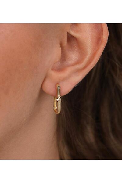 Elis Kuyumculuk Taş Bantlı Dikdörtgen Küpe 14 Ayar