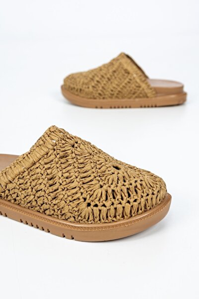 Feyz istanbul Closed Front Mink Straw Women's Slippers - Milan