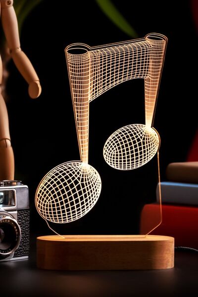 Hediyesepeti Müzik Severe Nota Baskılı 3 Boyutlu Led Lamba - 3d led Gece Lamb...