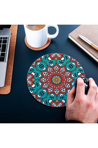 Hediyesepeti Mouse Pad rotund cu design Mandala colorat - Mousepad - Mouse pad - Suport pentru mouse