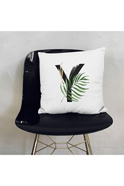 Hediyesepeti Gift Printed Pillow with Special Initial Design for Letter Y - Decorative Throw Pillow with Initial
