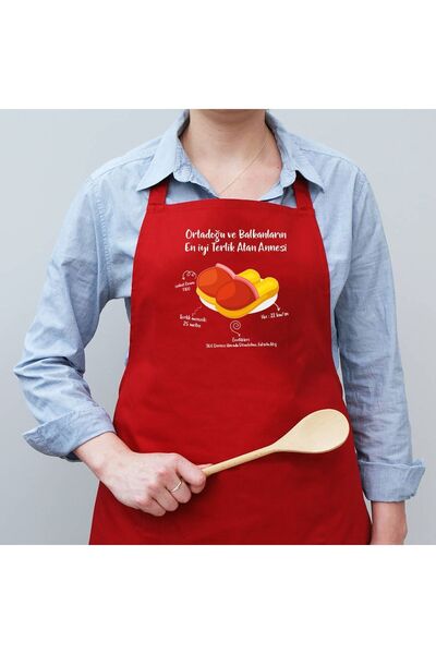 Hediyesepeti Humorous Red Kitchen Apron for Mother Throwing the Best Slippers - Chef Chef Apron