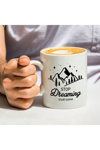 Hediyesepeti Stop Dreaming Start Doing كوب قهوة بورسلين تحفيزي - كوب مطبوع