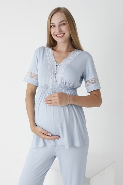 Miss Dünya Lissa Set de pijamale de maternitate și de maternitate cu decolteu în V - Nasturi în față, mânecă scurtă