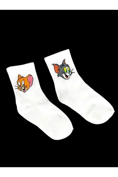 MAZEN 2 Pack Unisex Cat Mouse Socks 2 Pairs Socket Socks Cotton Couple Socks (36-42)