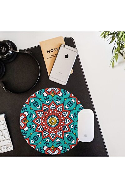 Hediyesepeti Colorful Mandala Design Round Mouse Pad - Mousepad - Mouse Pad - Mouse Pad
