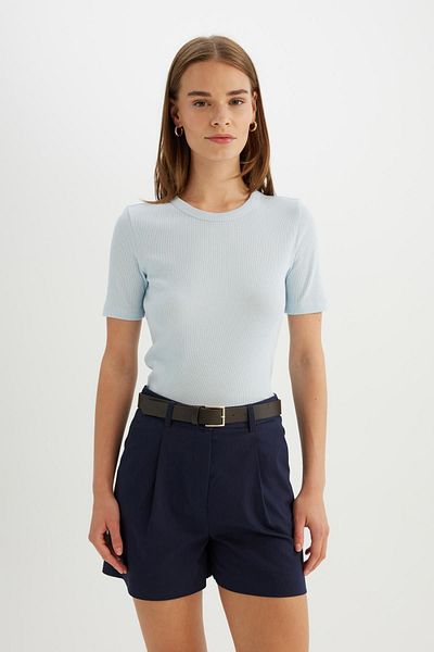 DeFacto Tričko s rebrovaným krátkym rukávom – výstrih, Slim Fit, C0097ax24sm
