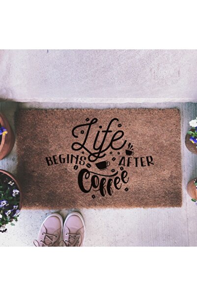 Hediyesepeti Життя починається після кави. Килимок для дверей з написом «Життя починається після кави».
