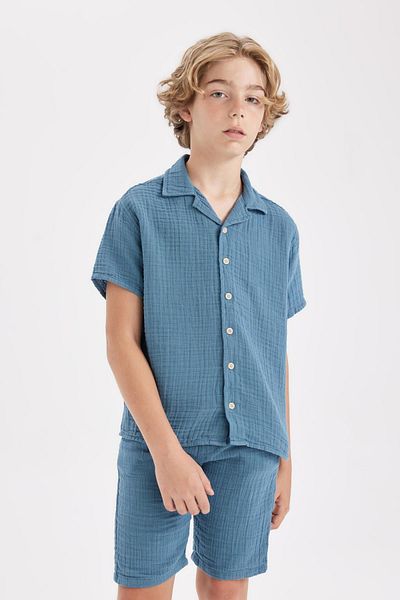 DeFacto Boys Oversize Fit Polo Neck Muslin Short Sleeve Shirt W3239A624Hs