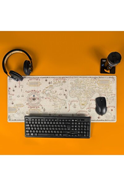 Hediyesepeti Eski Dünya Retro Haritası Tasarımlı Büyük Boy Oyuncu Mousepad - Mouse pad - Fare Altlığı