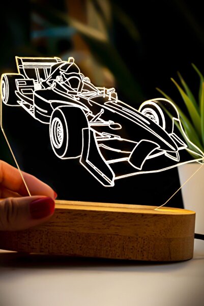 Hediyesepeti Formula 1 Yarış Arabası Tasarımlı Üç Boyutlu Led Lamba Masa Lambası