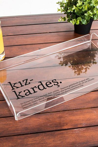 Hediyesepeti Girl Sister Word Meaningful Gift Acrylic Tray - Plexiglass Tray - Decorative Presentation Tray