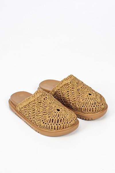 Feyz istanbul Closed Front Mink Straw Women's Slippers - Milan