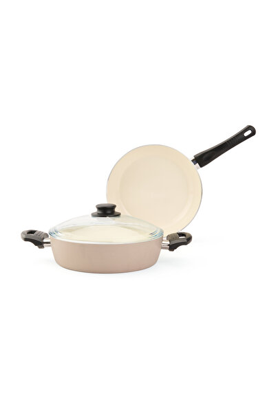 Cem Beige 2-piece Natural Pot Pan Set - 26 cm + 26 cm