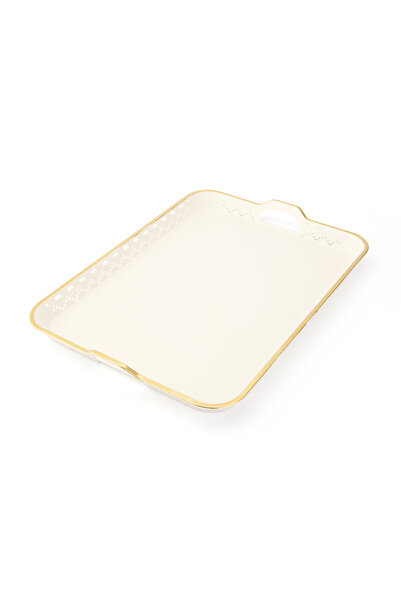 ZucciHome Zucci Home Oya Tepsi - Beyaz / Altın - 51x38 cm