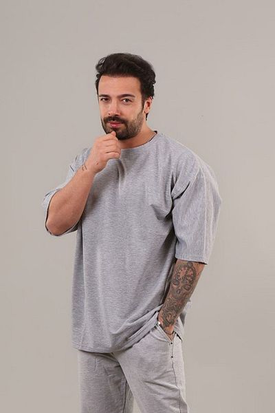 BayBayan Ανδρικό μπλουζάκι με κοντό μανίκι με κανονικό βαμβακερό λαιμόκοψη Basic Oversize