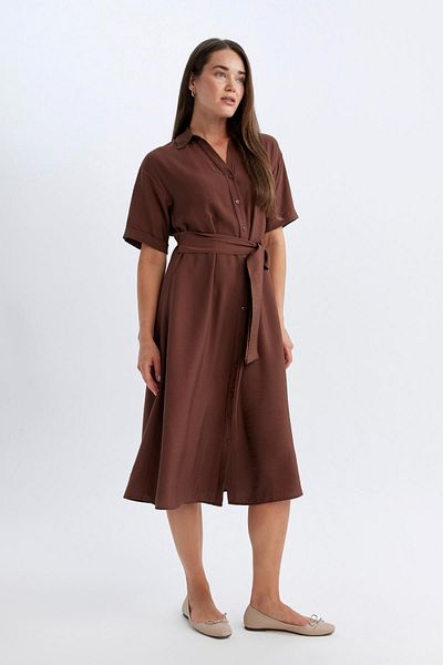 DeFacto Langärmliges Midikleid mit Hemdkragen - D2837AX24SM