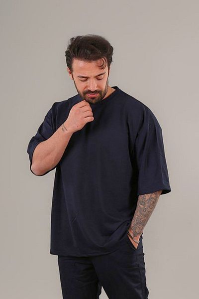 BayBayan Ανδρικό μπλουζάκι Oversize Fit Crew Neck Cotton - Κοντό μανίκι