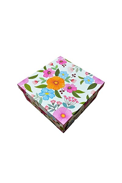 KOLİ KOLAY Renkli Çiçek Baskılı Hediye Kutusu 17x17x9cm