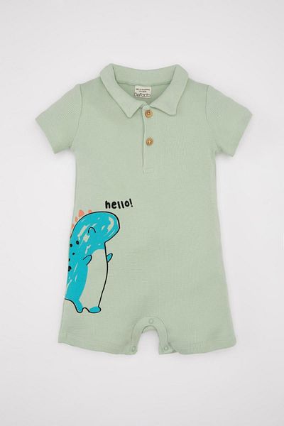 DeFacto Baby Boy Newborn Dinosaur print waffle jumpsuit - κοντομάνικο C8328A524HS