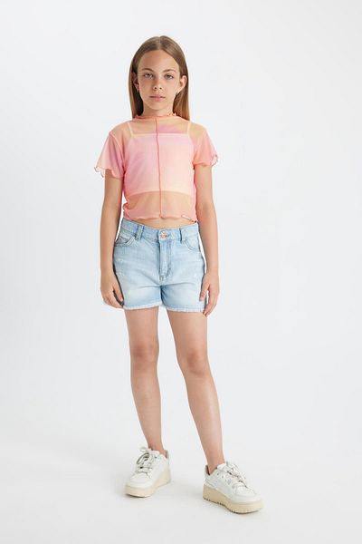 DeFacto Lány színátmenetes nyomatú Crop póló és alsóing - rövid ujjú, szűk nyakú, 2 részes készlet C8717a824sm